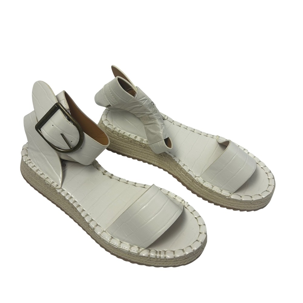 Qupid Womens White Croc Embossed Vegan Leather Platform Espadrille Sandals‎ Sz 8